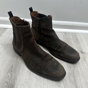 Aldo Cadelallan Chelsea Dress Ankle Boots Mens Size 8 Brown Suede Side Zip